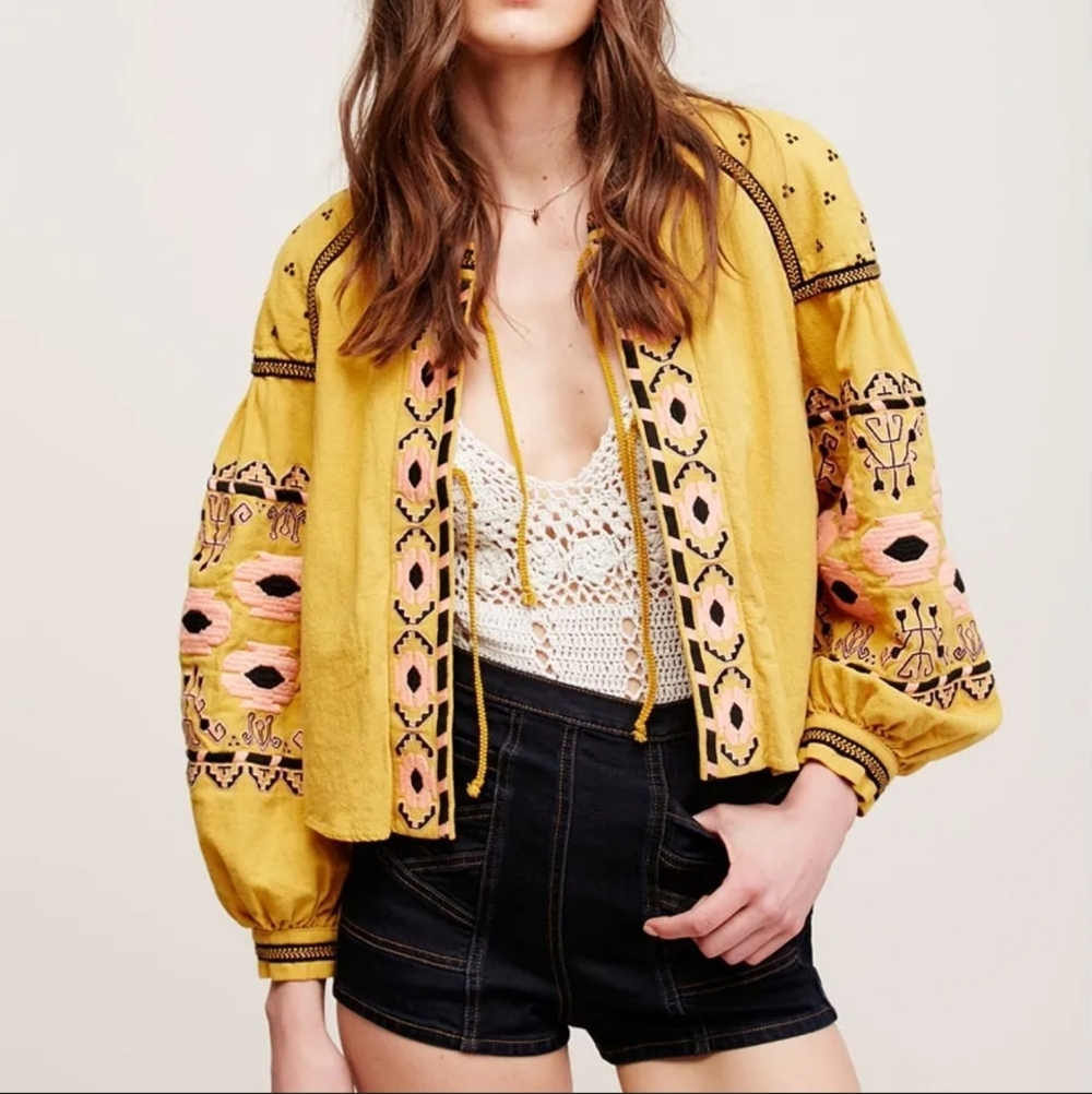 Anthropologie RD Koko Embroidered Swingy Jacket Size M
